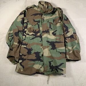 Vintage US Army M65 Field Coat Mens XS Long Woodland Camo Cold Weather 90s Jacke